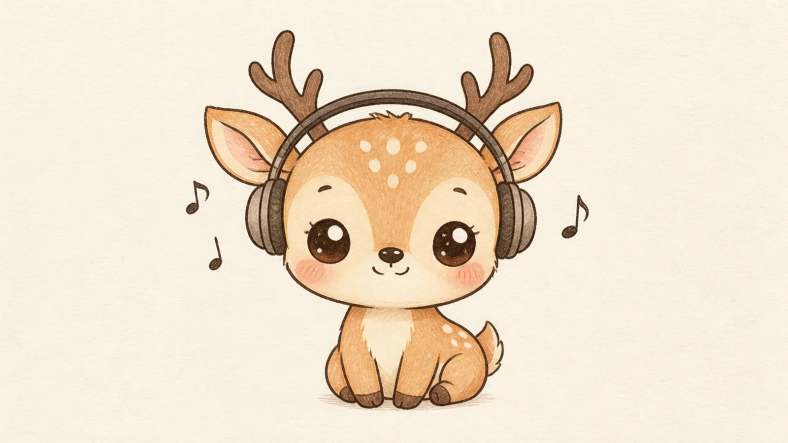 A kawaii deer wearing little headphones over its ears