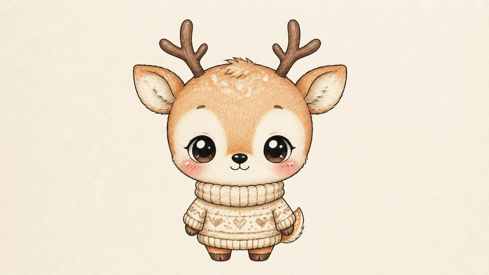 A kawaii deer in a cozy patterned sweater