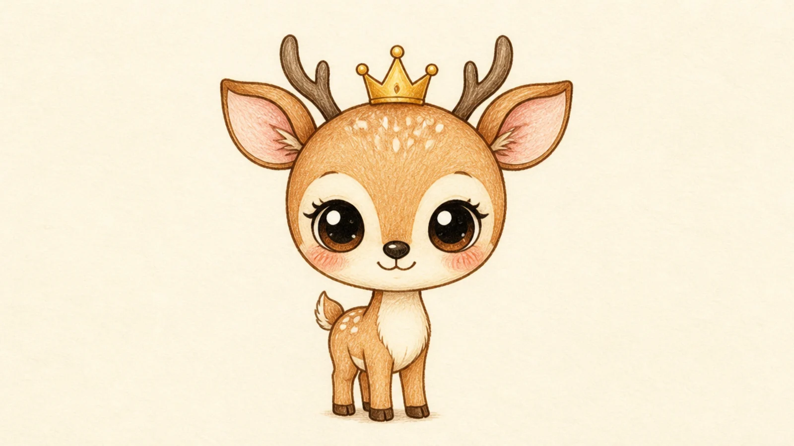 A kawaii deer wearing a small gold crown