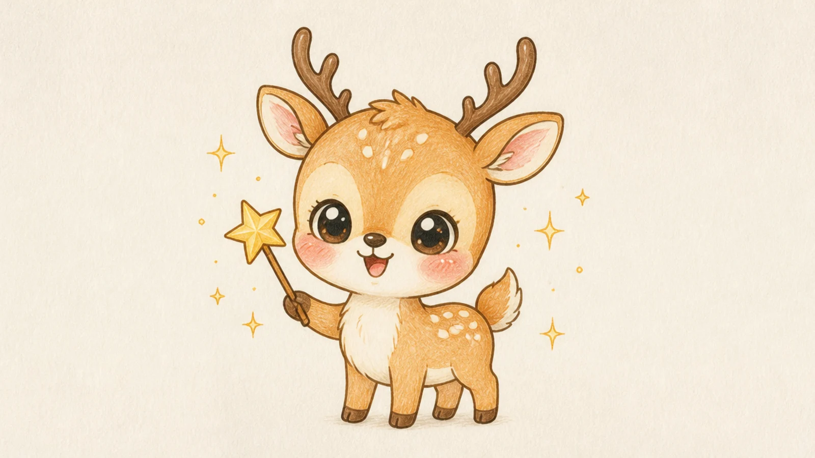 A kawaii deer holding a little star wand with sparkles