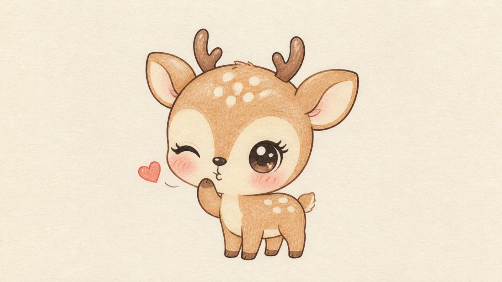 A kawaii deer blowing a little heart kiss