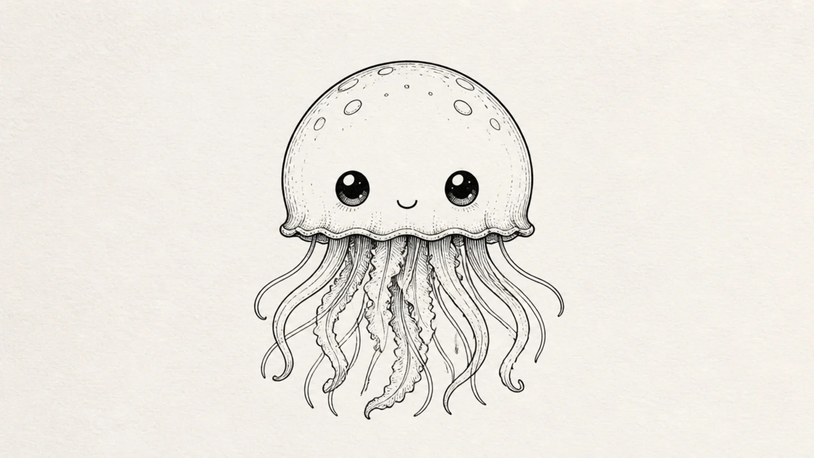 A round kawaii jellyfish with big eyes, a small smile, and pink blush cheeks