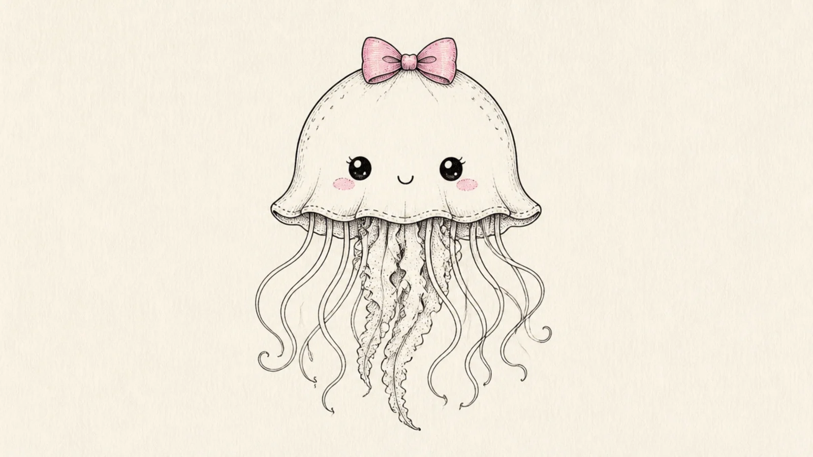 A cute jellyfish wearing a small bow on top of its bell