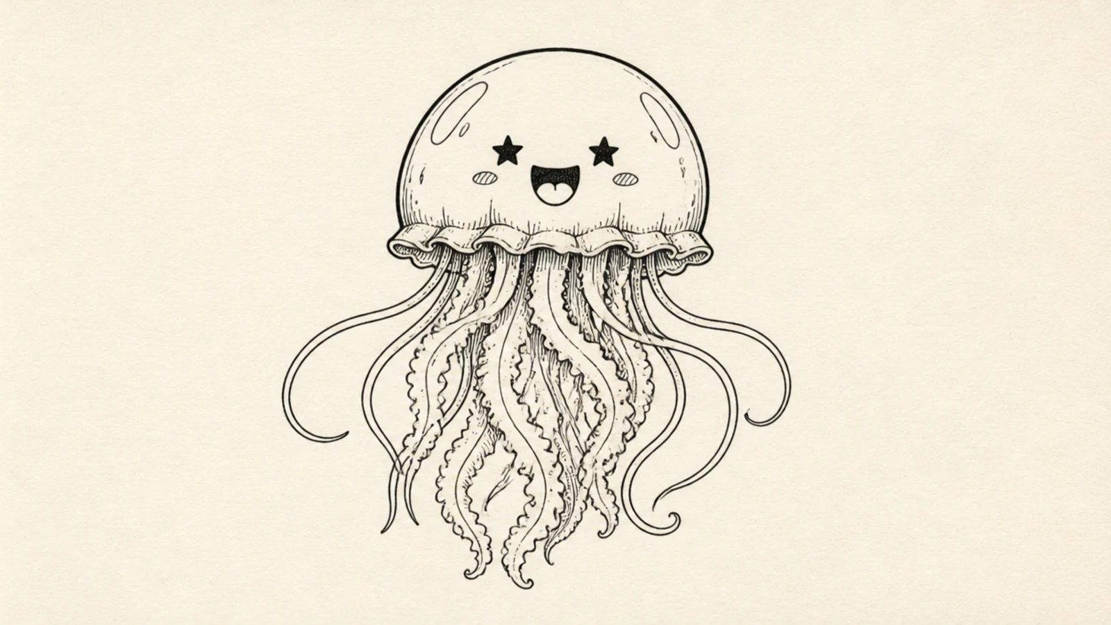 An excited cute jellyfish with little stars for eyes