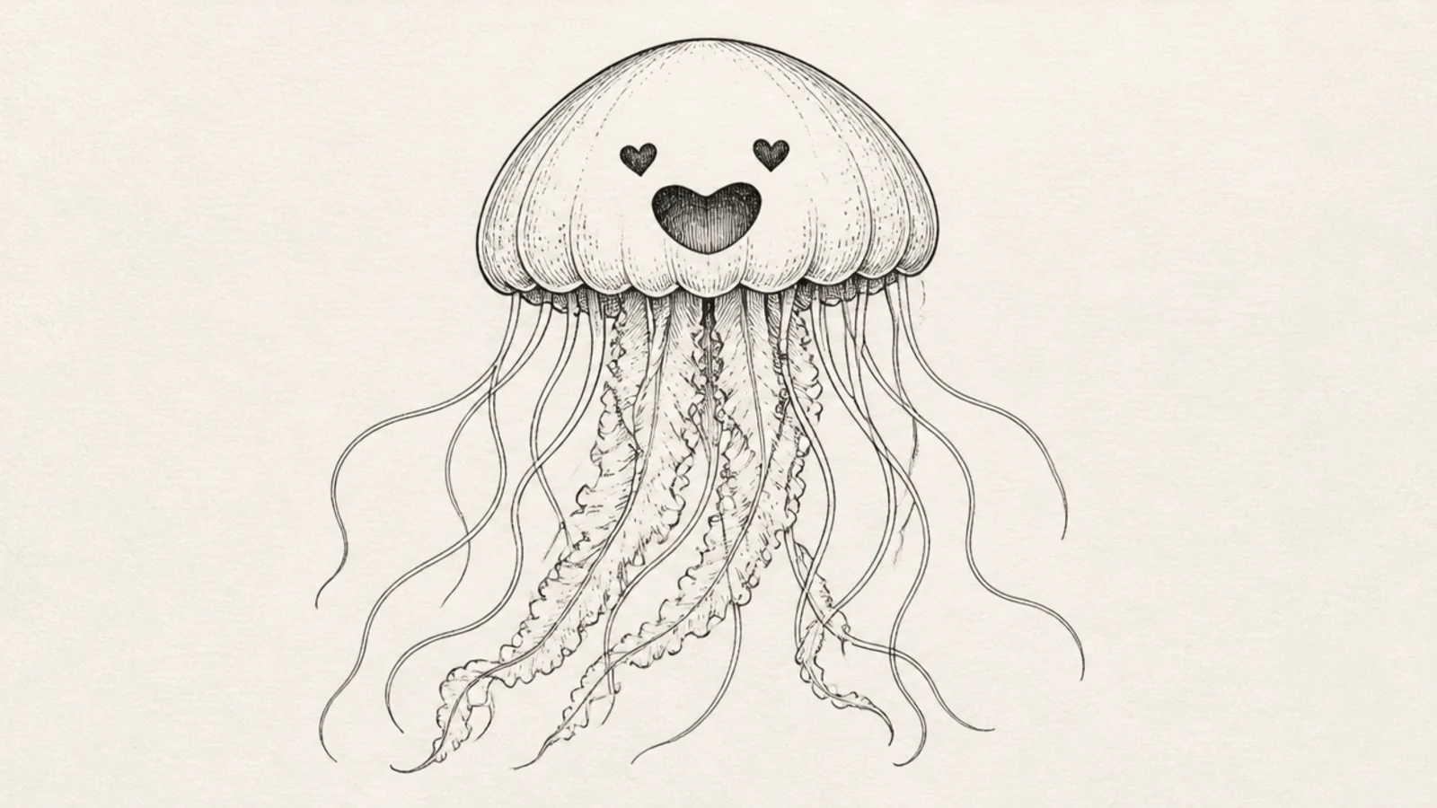 A jellyfish in love with two little hearts for eyes
