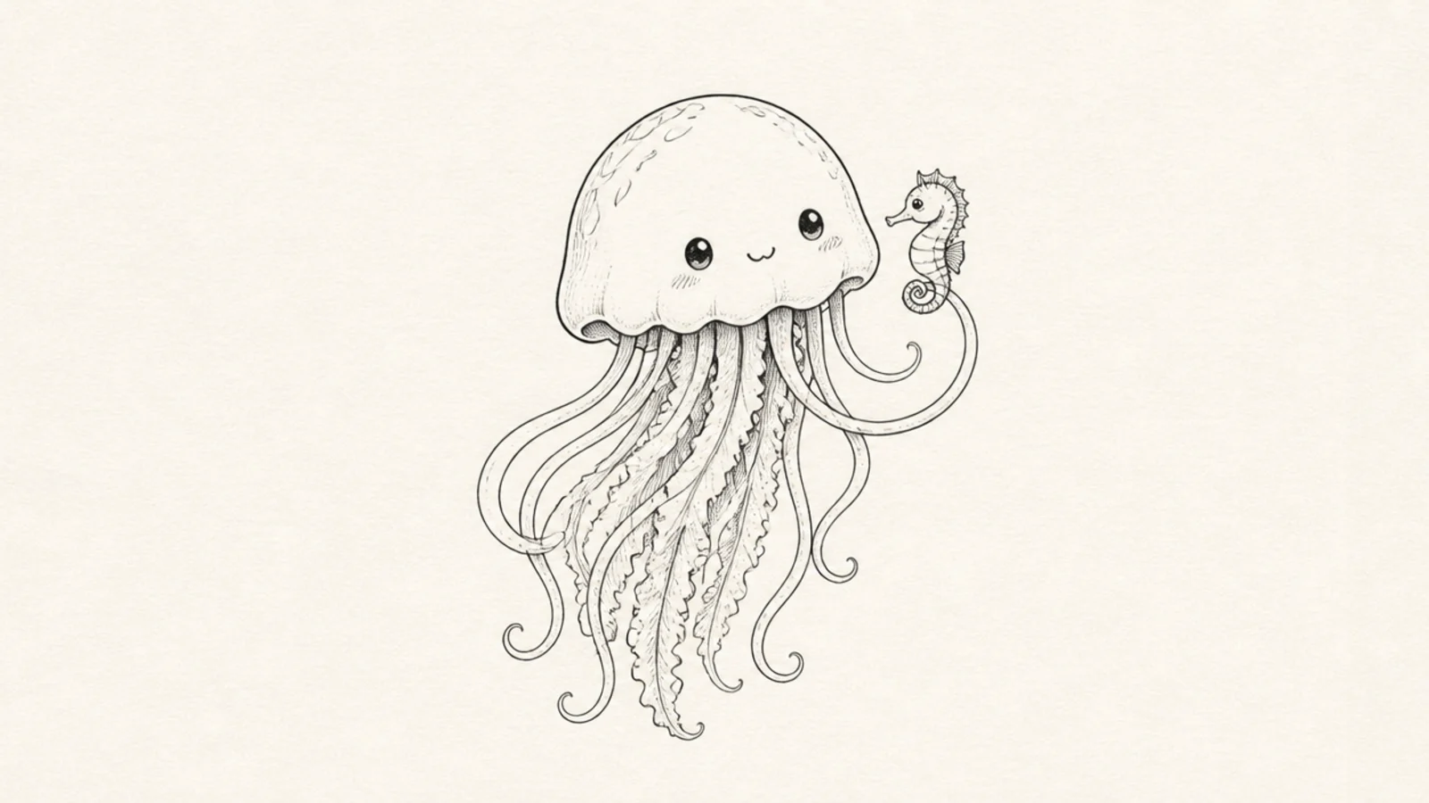 A cute jellyfish curling one tentacle around a small heart