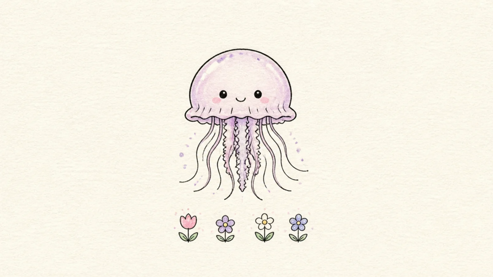 A cute jellyfish wearing a small crown of tiny flowers on its bell