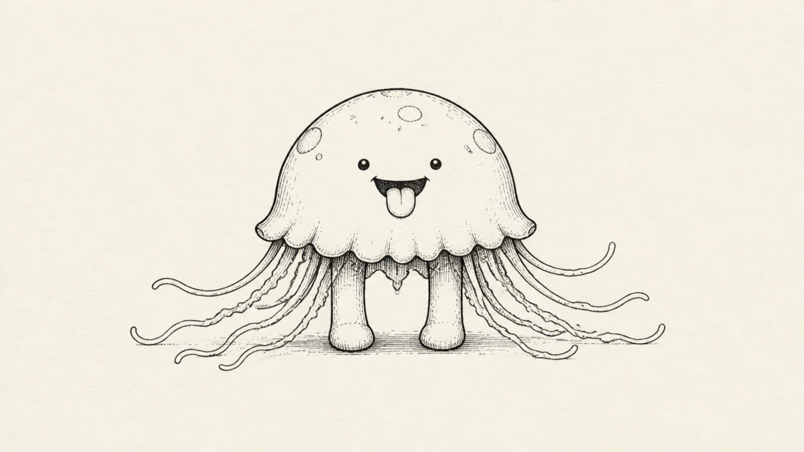 A funny cute jellyfish with two tiny stubby legs instead of some tentacles