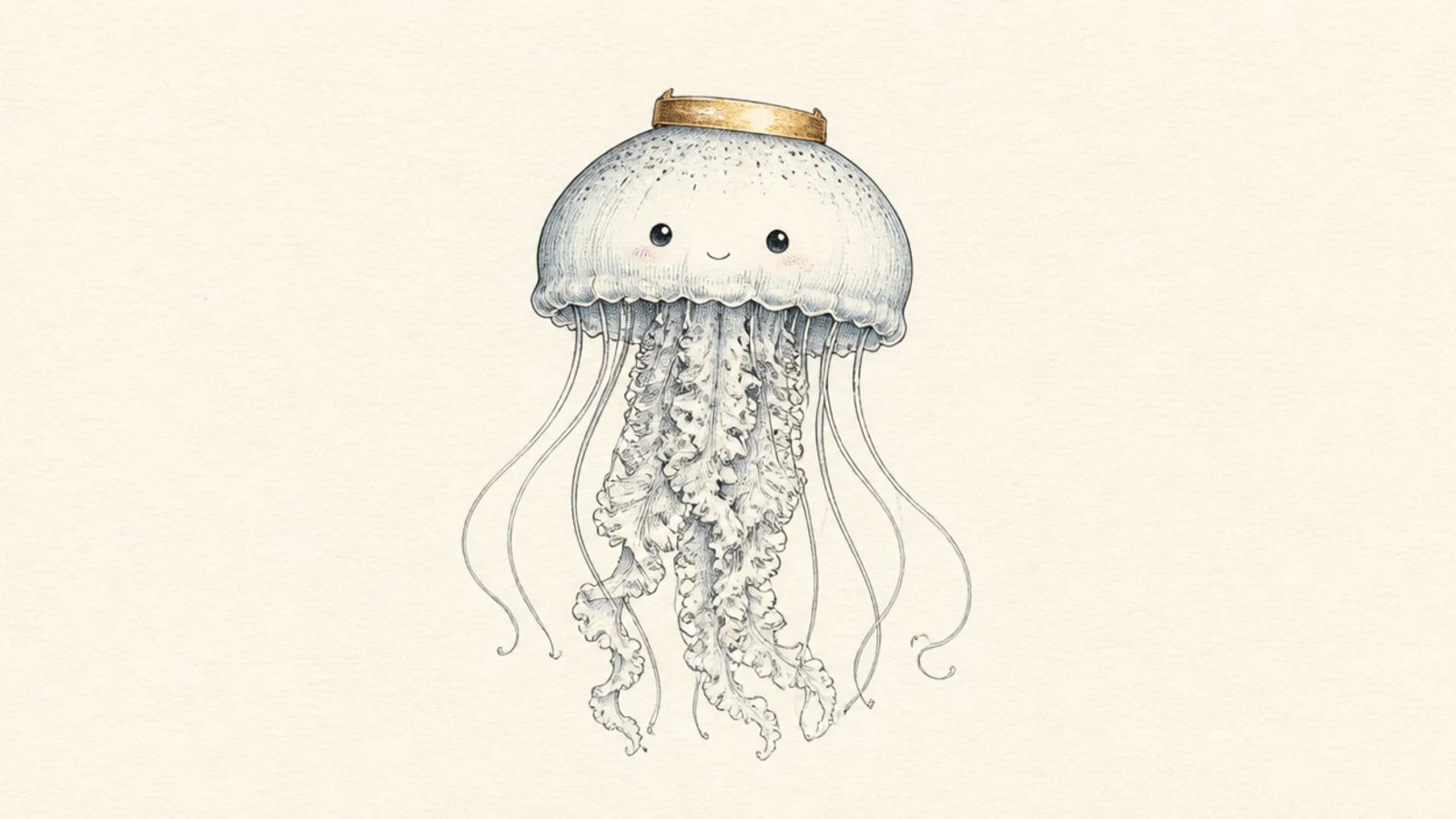 A cute jellyfish wearing a small royal crown on its bell