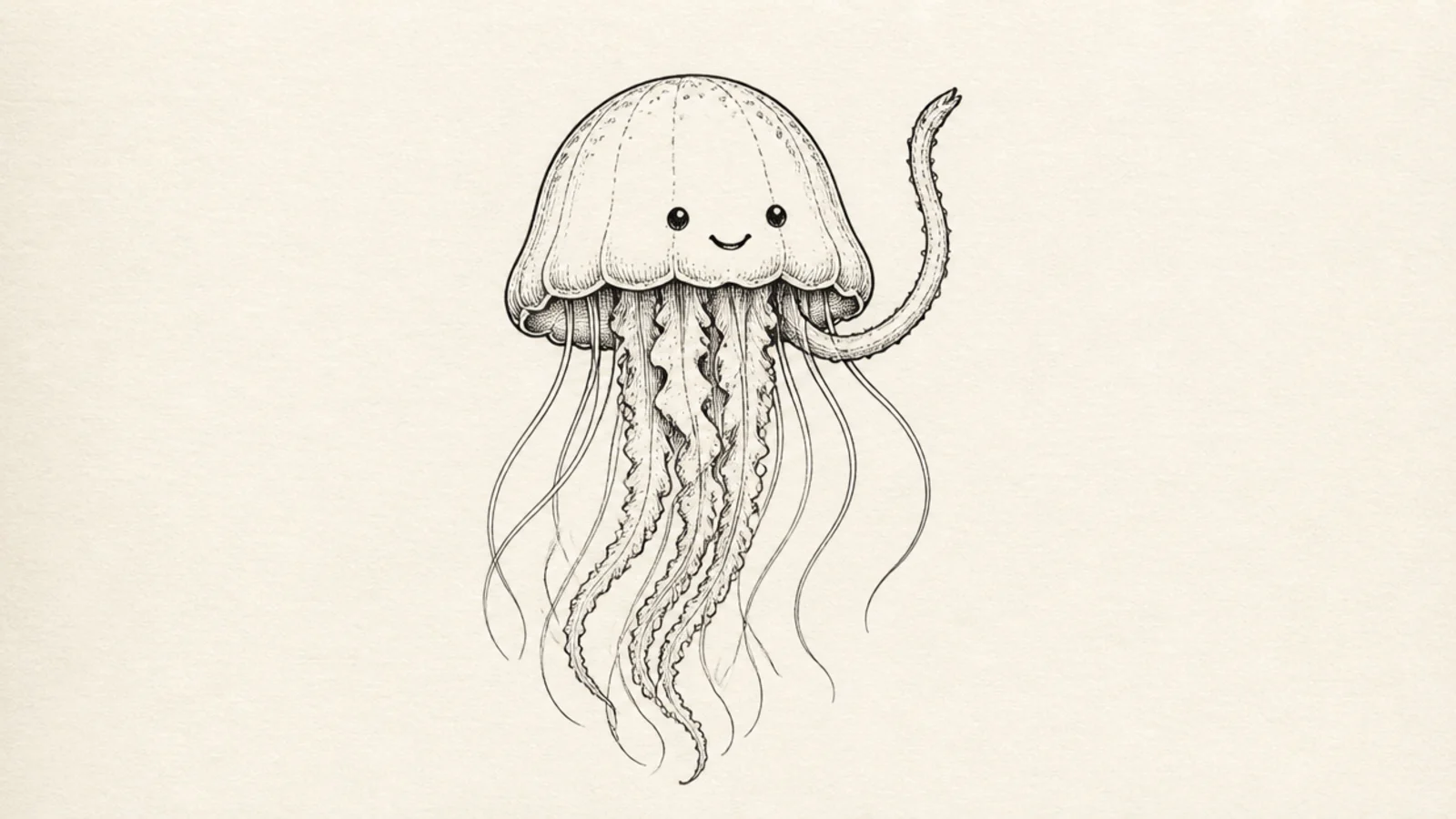 A friendly cute jellyfish raising one tentacle in a little wave