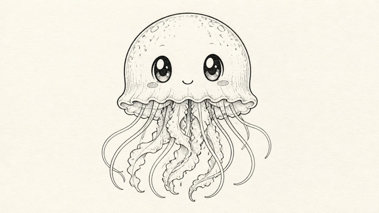 A cute jellyfish with large glossy anime eyes full of highlights