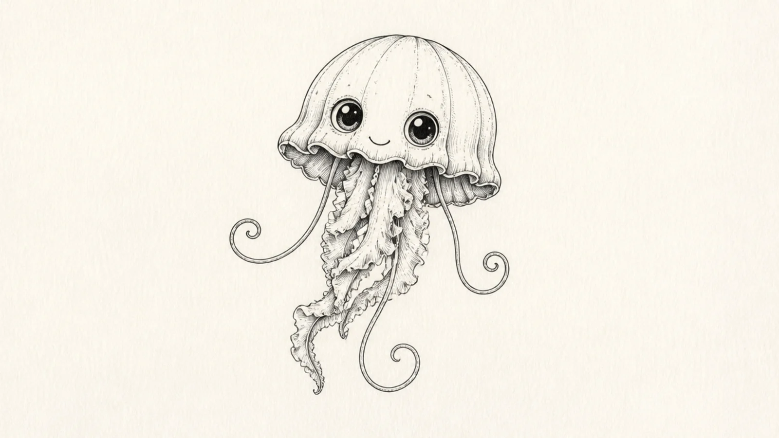A cute jellyfish with big eyes and long curled eyelashes