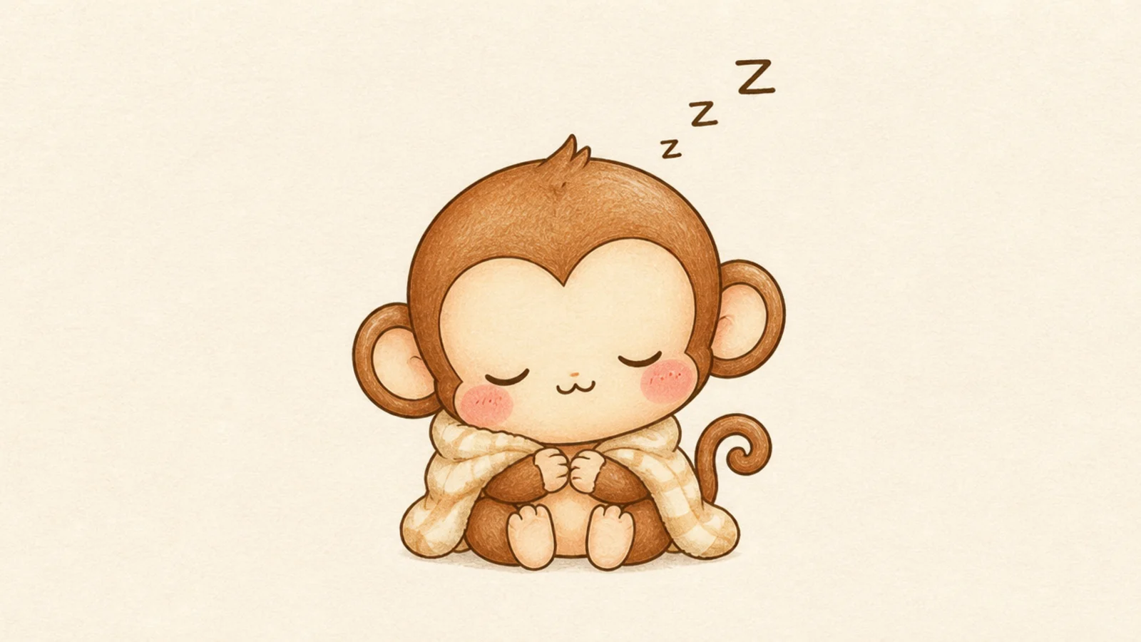 A cute monkey with closed sleeping eyes and little sleep symbols