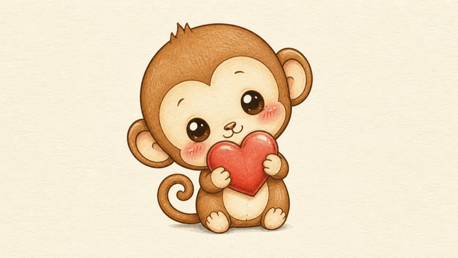 A cute monkey holding a heart in both little hands