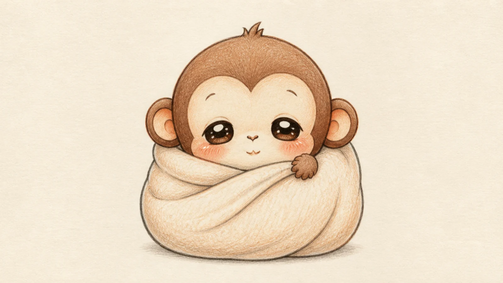 A cozy cute monkey wrapped in a little blanket