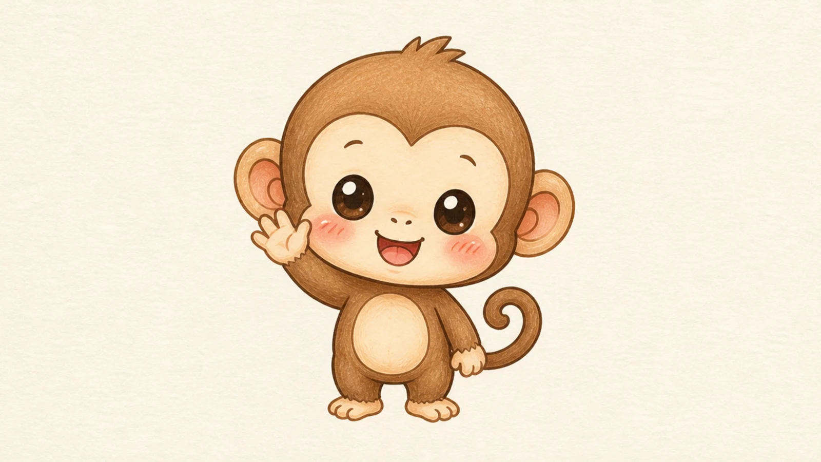 A friendly cute monkey raising one little arm in a wave