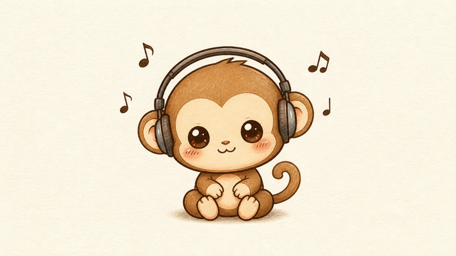 A cute monkey wearing little headphones