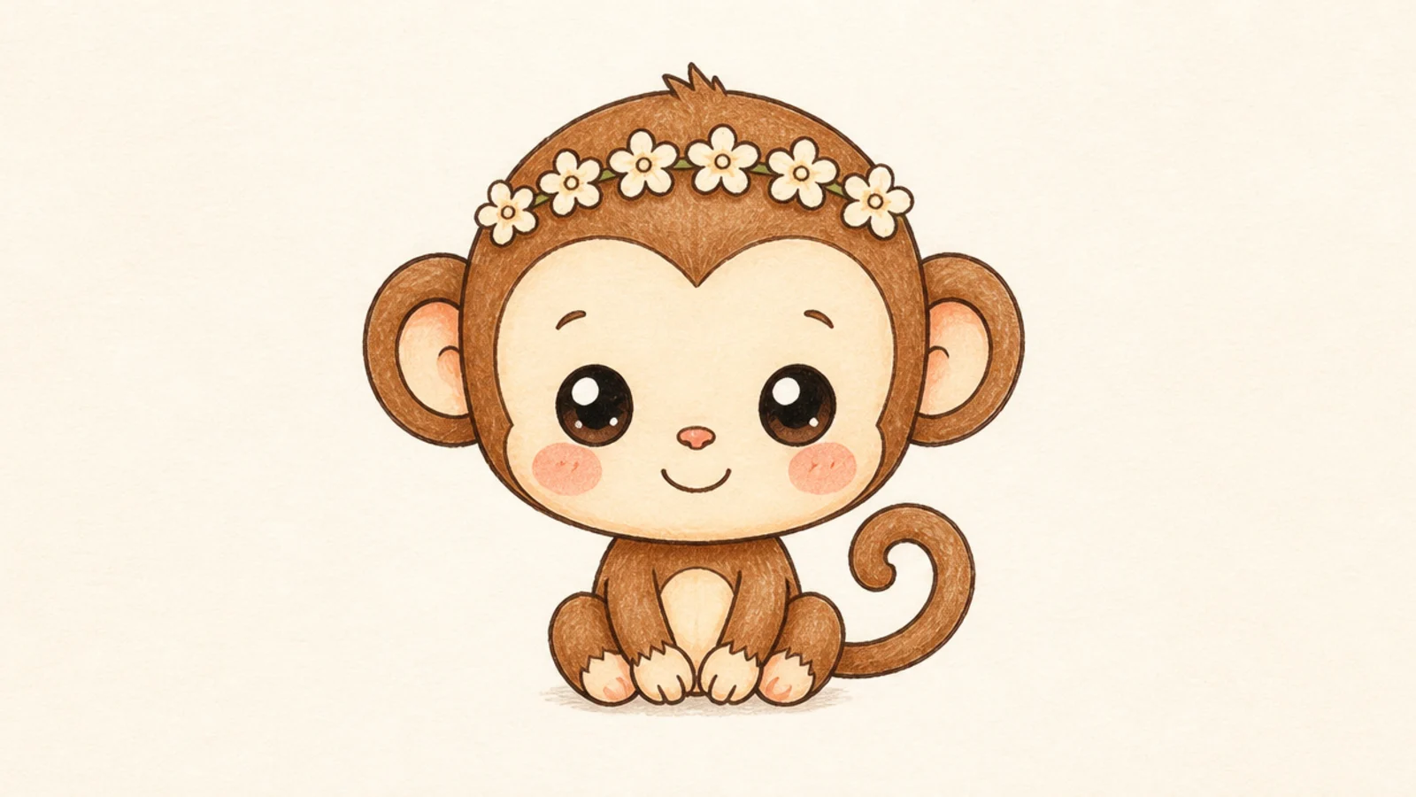 A cute monkey wearing a little ring of flowers on its head