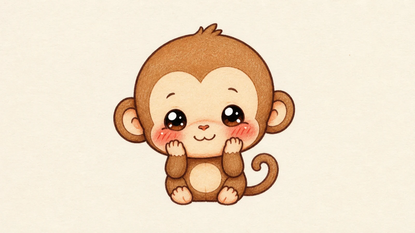 A cute monkey squishing its own cheeks with two little hands
