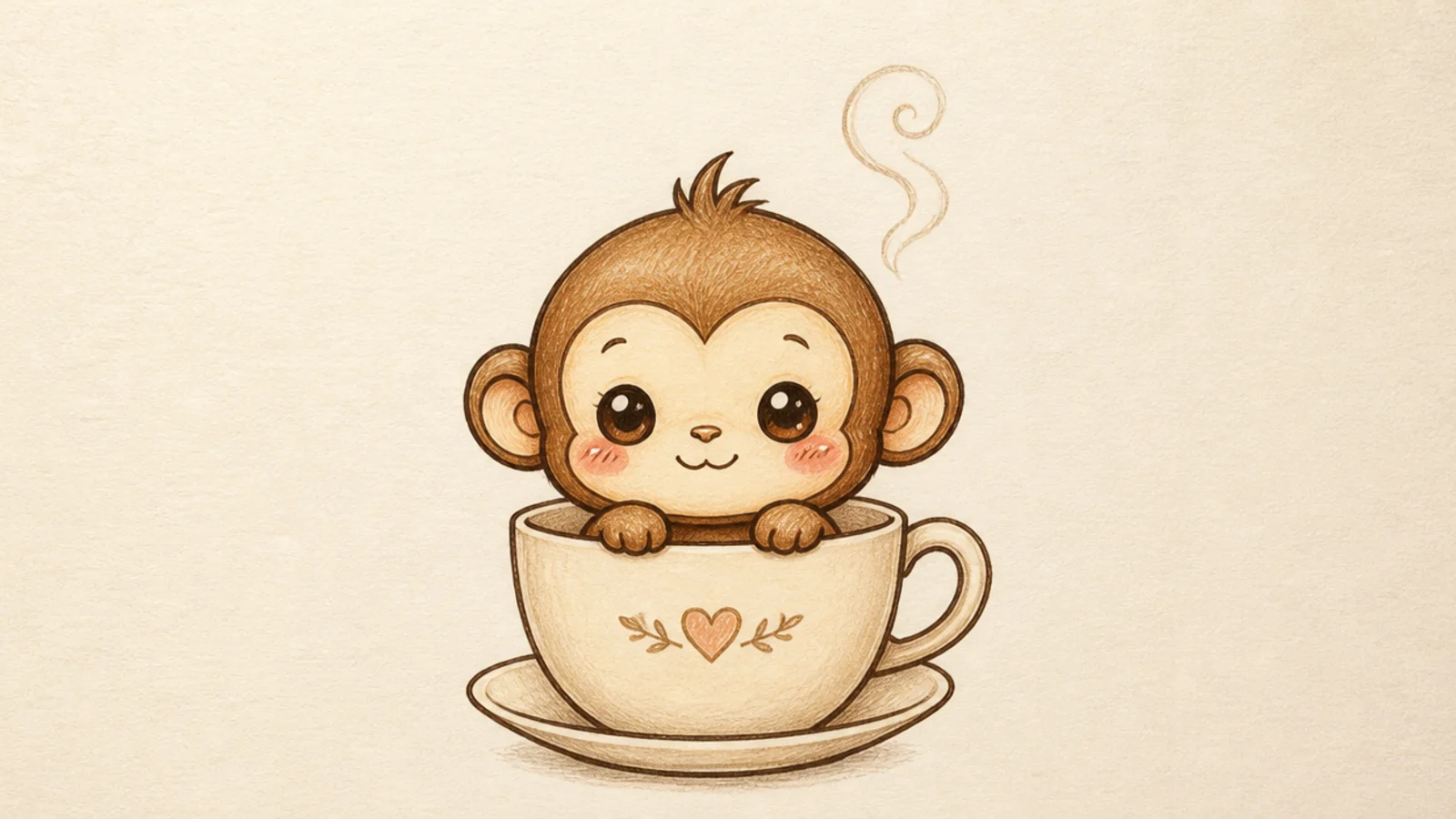 A tiny cute monkey sitting inside a little teacup
