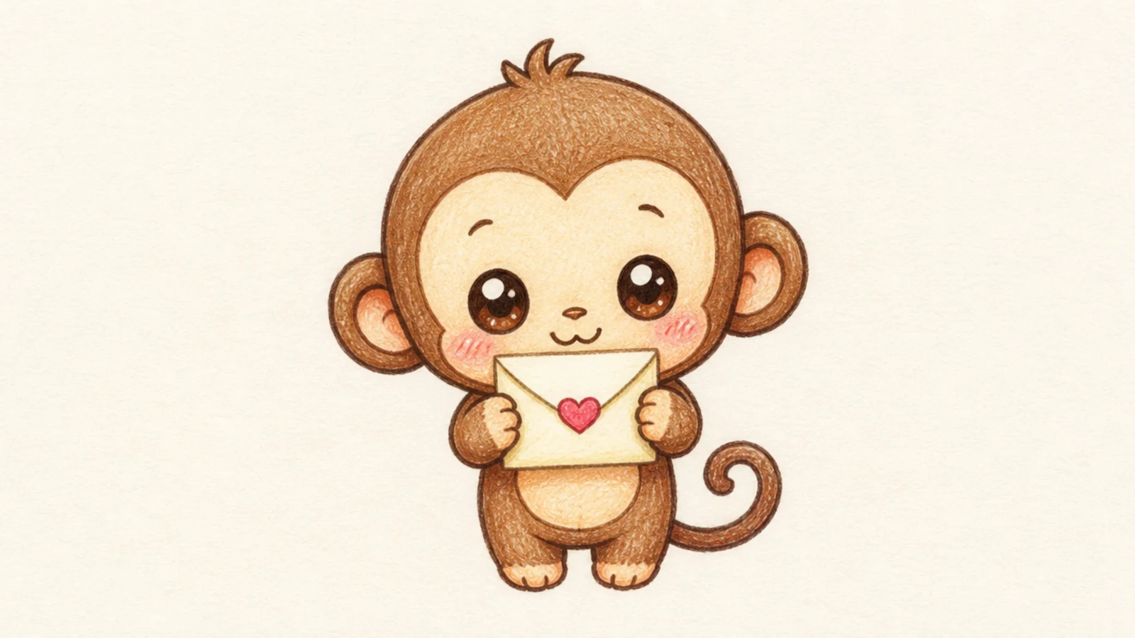 A cute monkey holding up a little heart-sealed love note