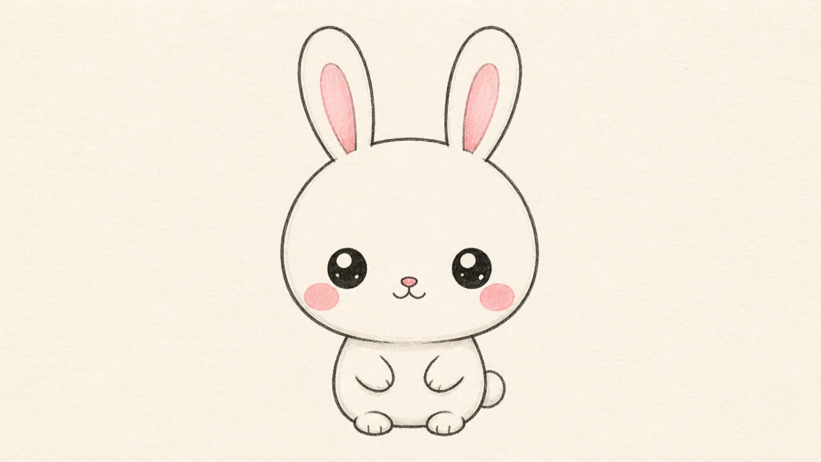 A cute rabbit with a big round head, low wide eyes, blush cheeks, and tall ears