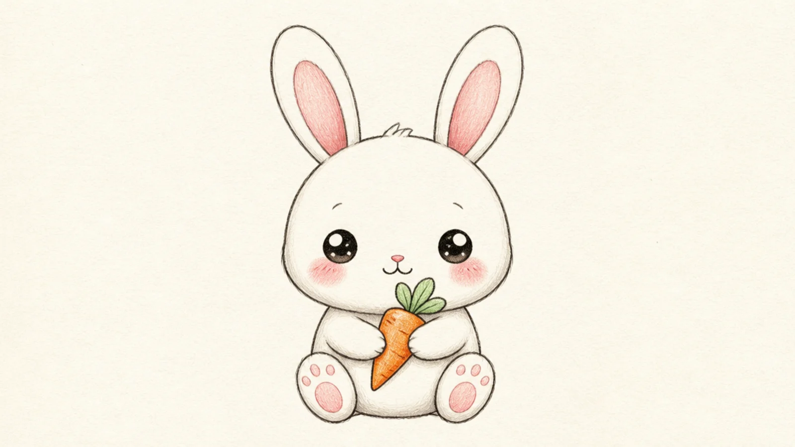 A cute rabbit holding a small carrot in its paws