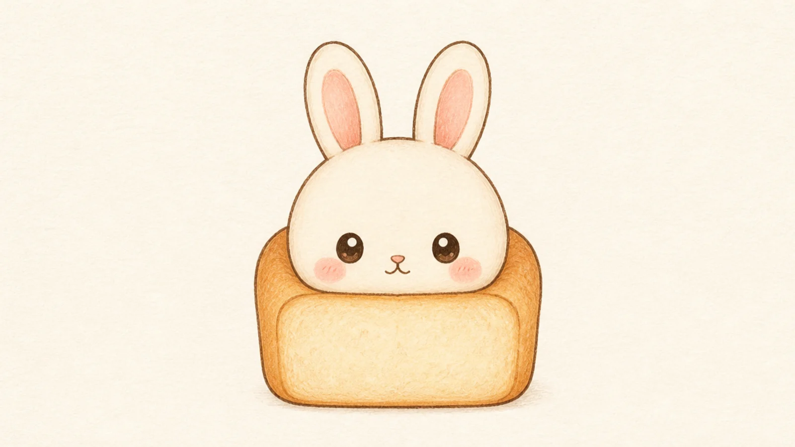 A cute rabbit tucked into a bread-loaf shape with paws hidden