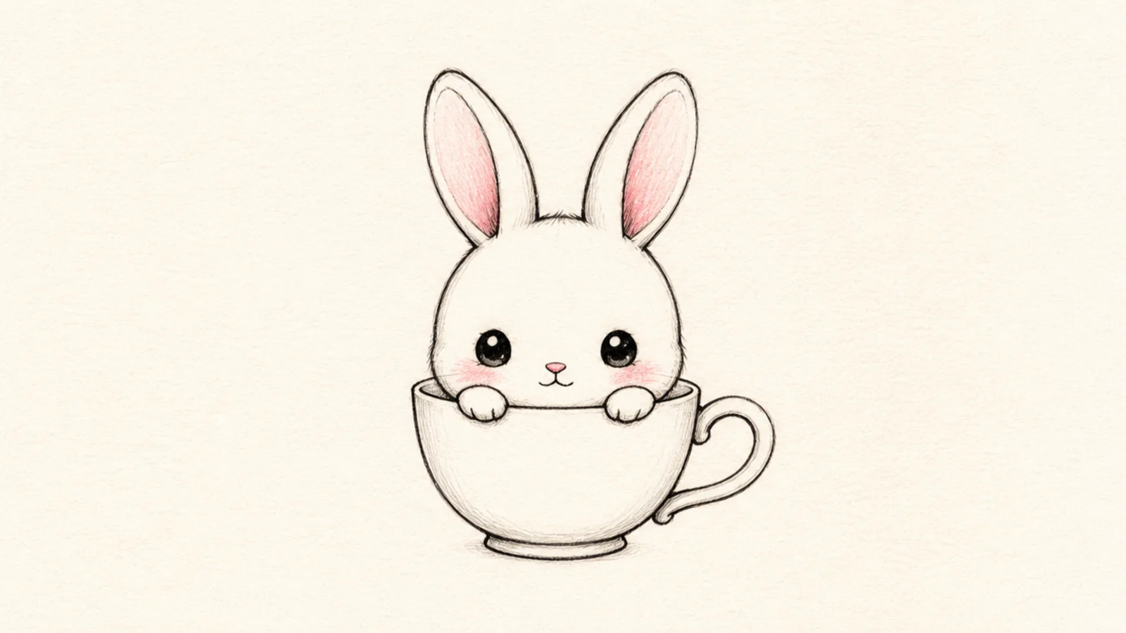 A cute rabbit peeking out of a teacup