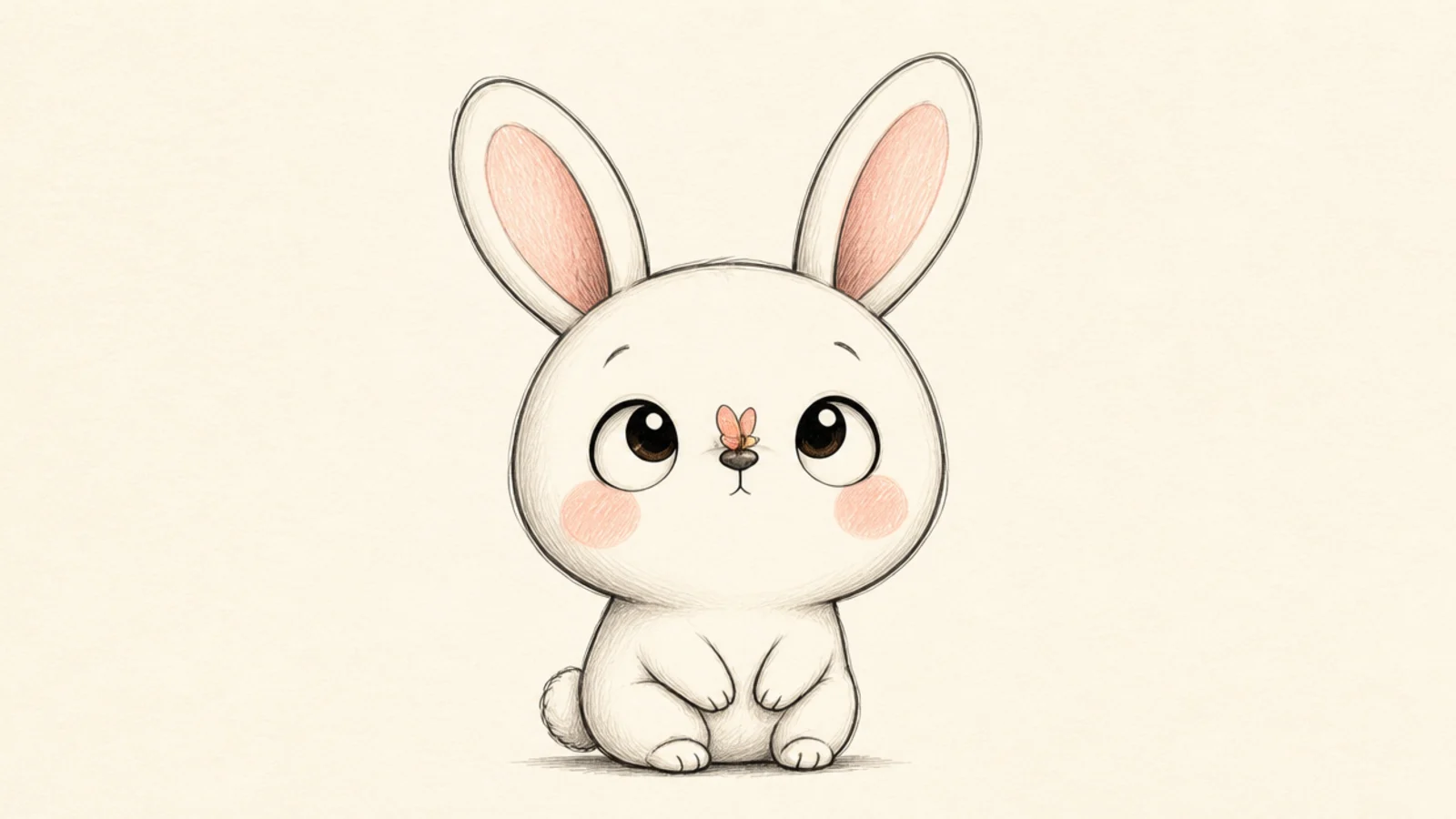 A cute rabbit watching a small butterfly land on its nose