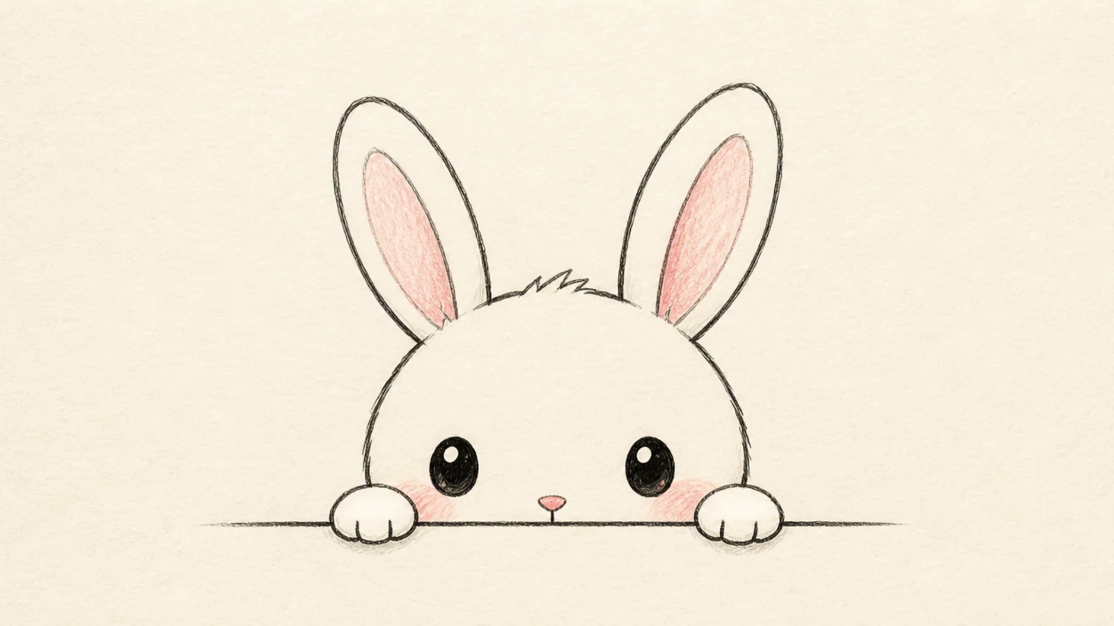 A shy cute rabbit peeking over the edge of a wall