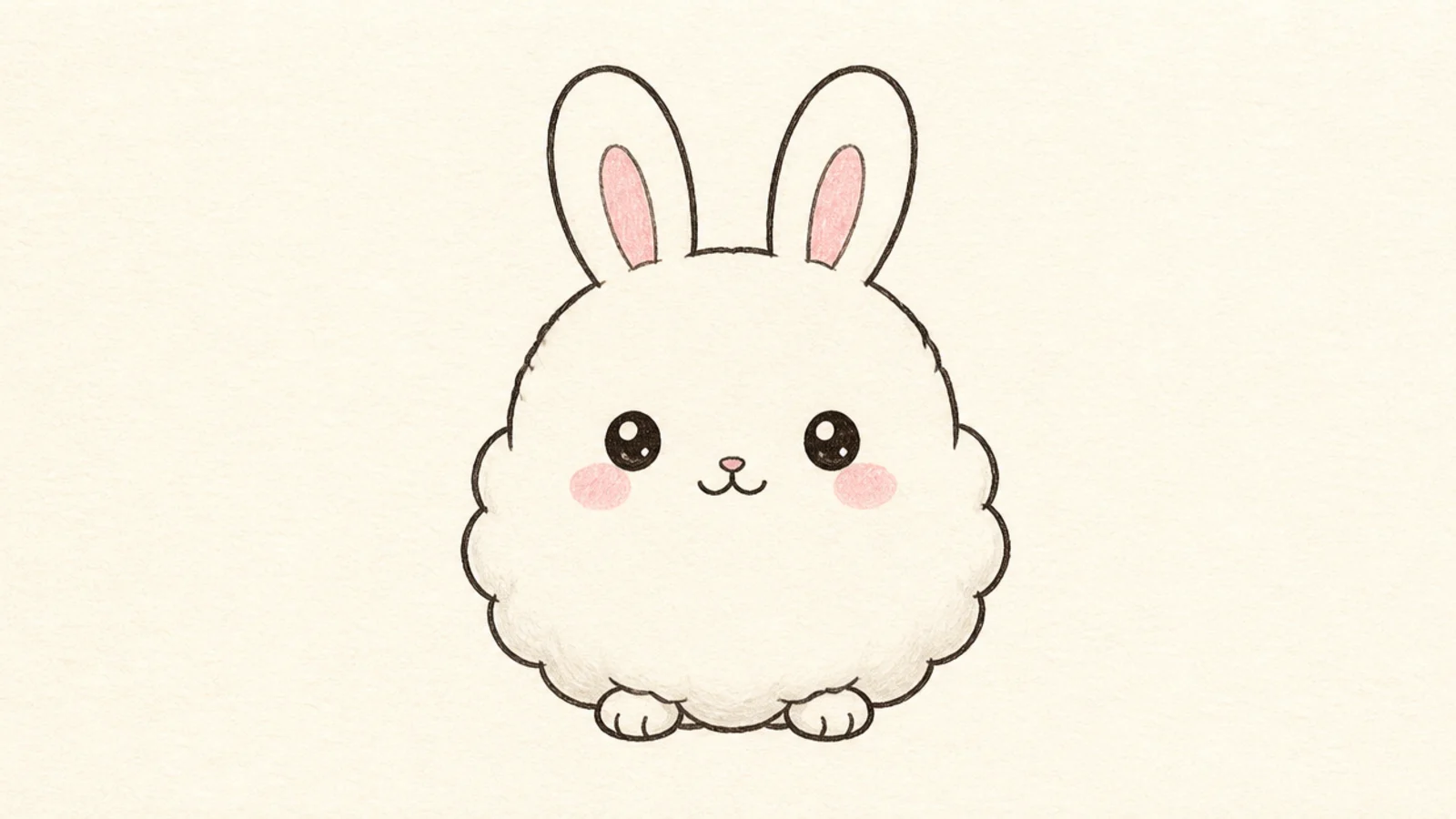 A cute rabbit drawn with a soft fluffy cloud-shaped body