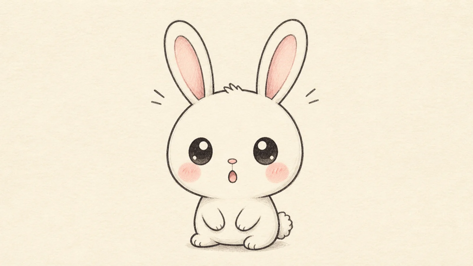 A cute rabbit with wide eyes and a small round open mouth