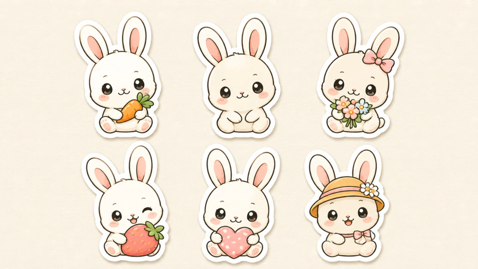 A small set of matching cute rabbits drawn like a sticker sheet