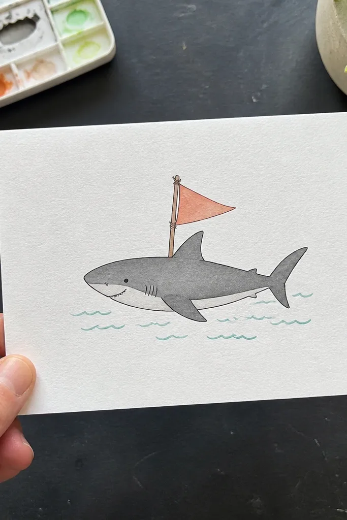 Shark carrying a small triangle flag on a stick