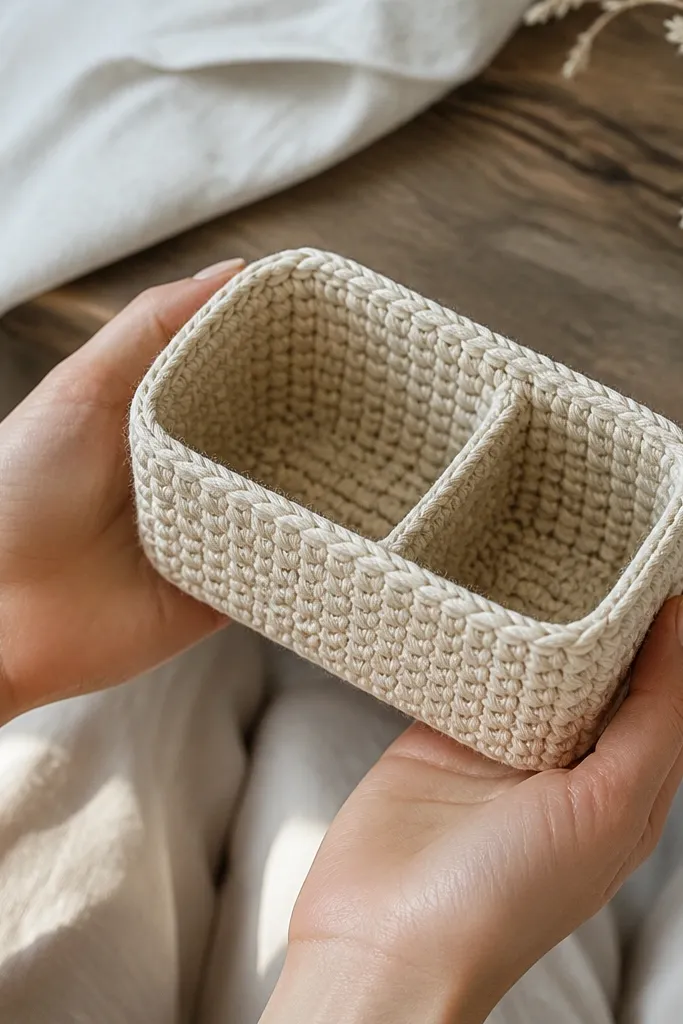 Small crochet insert with two compartments and a neat top rim