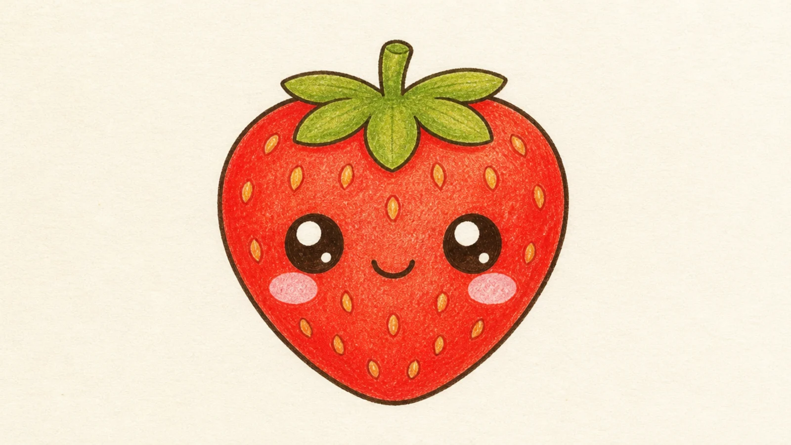 A cute strawberry with big eyes, a small smile, and pink blush cheeks