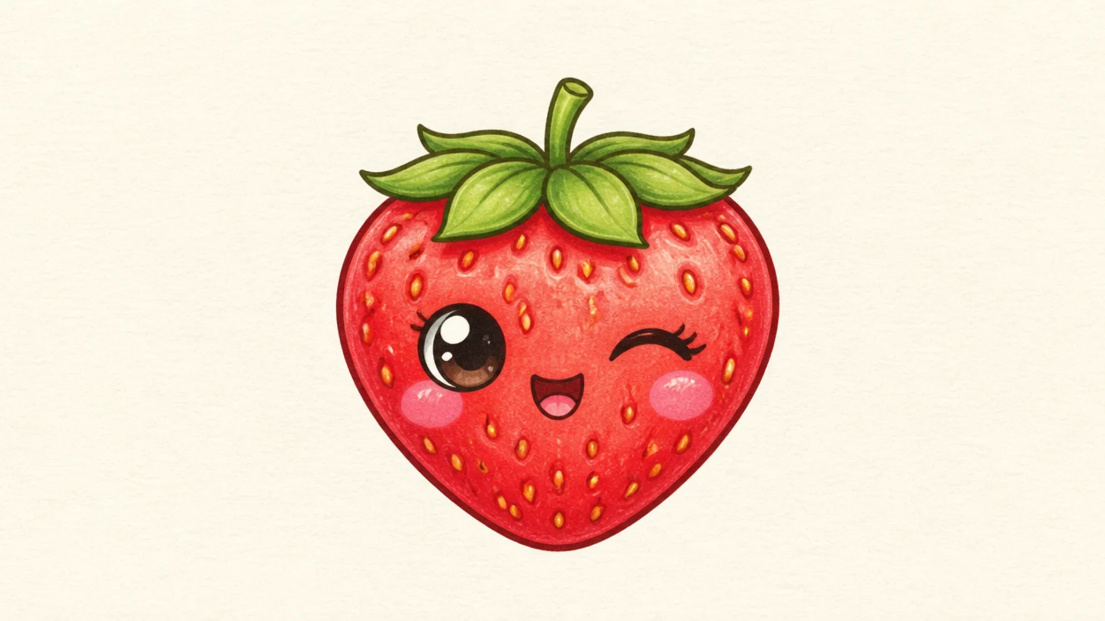 A cute strawberry winking with one open and one closed eye