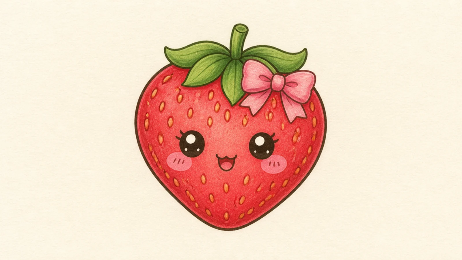 A cute strawberry wearing a small bow on its leaf cap