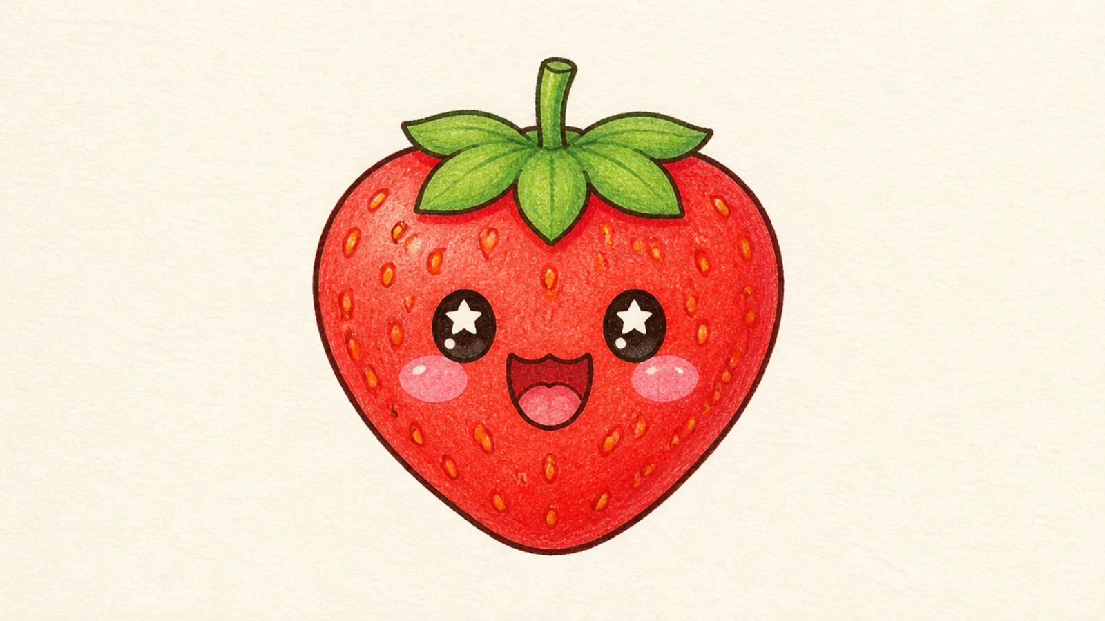 An excited cute strawberry with little stars for eyes