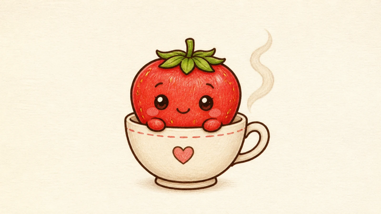 A cozy cute strawberry peeking out of a little cup