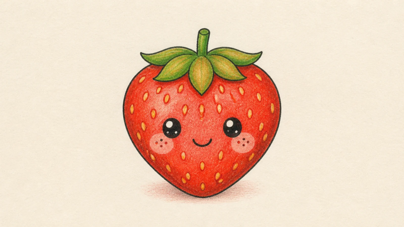 A cute strawberry with rosy cheeks dotted with tiny freckles