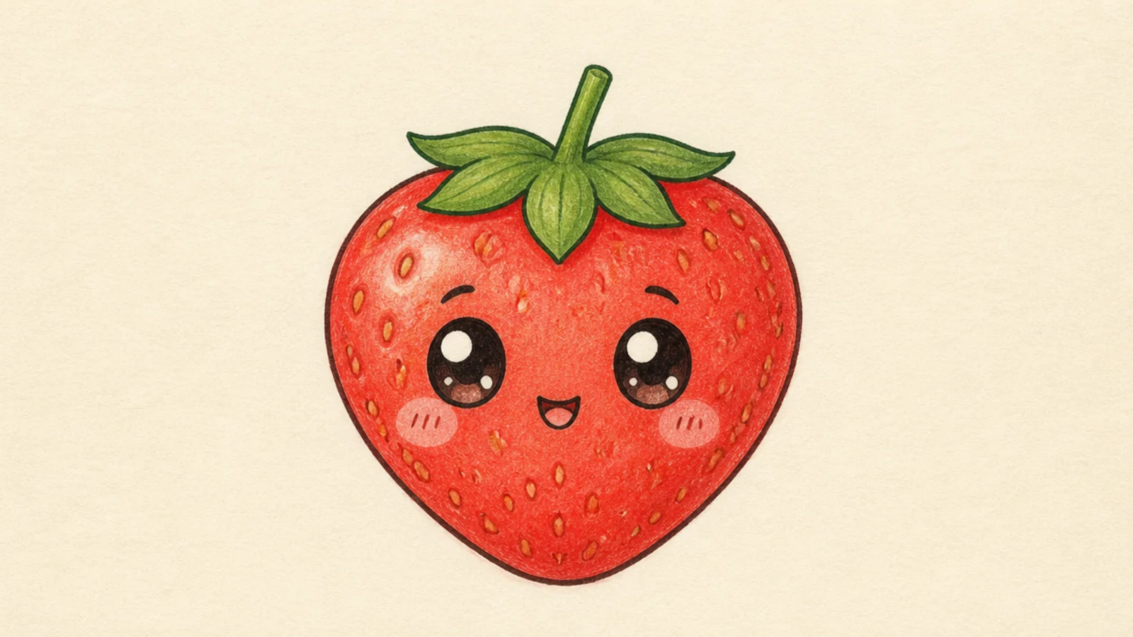 A cute strawberry with large glossy anime eyes