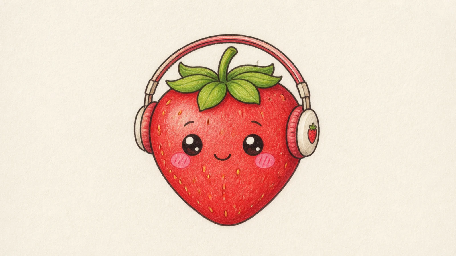 A cute strawberry wearing little headphones