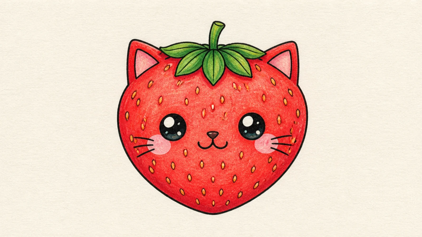 A cute strawberry with little cat ears and whiskers