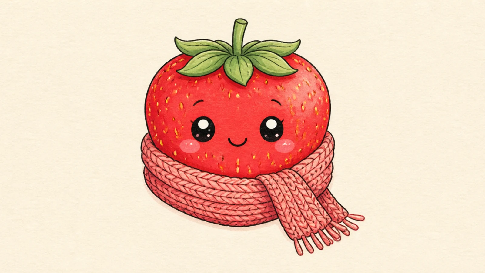 A cute strawberry wrapped in a little knitted scarf