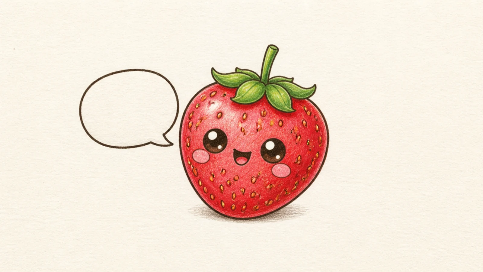 A cute strawberry with a small blank speech bubble beside it