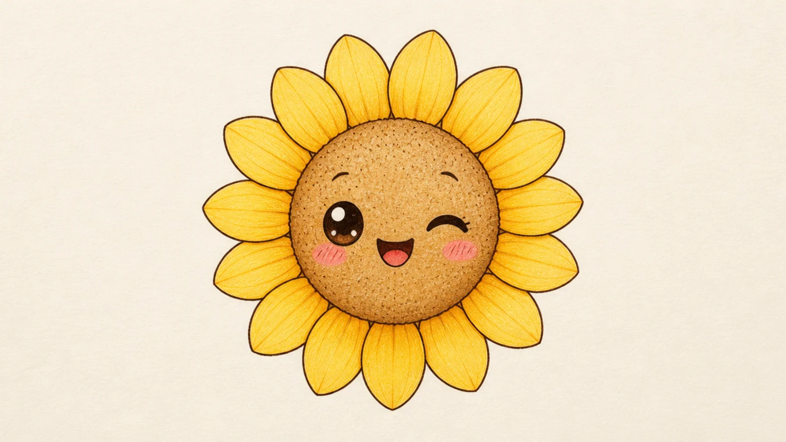 A cute sunflower winking with one open and one closed eye