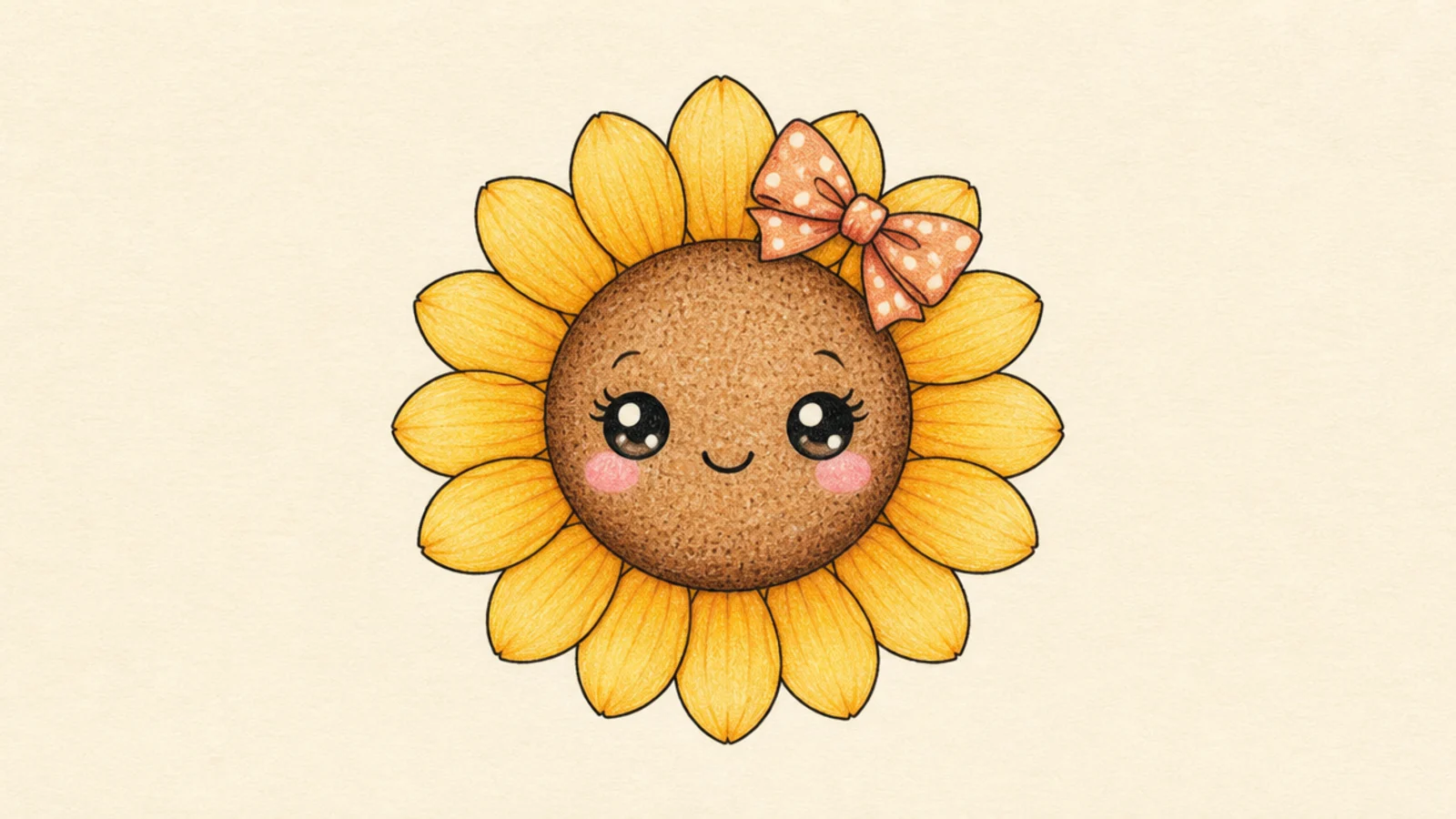 A cute sunflower wearing a small bow on its petals
