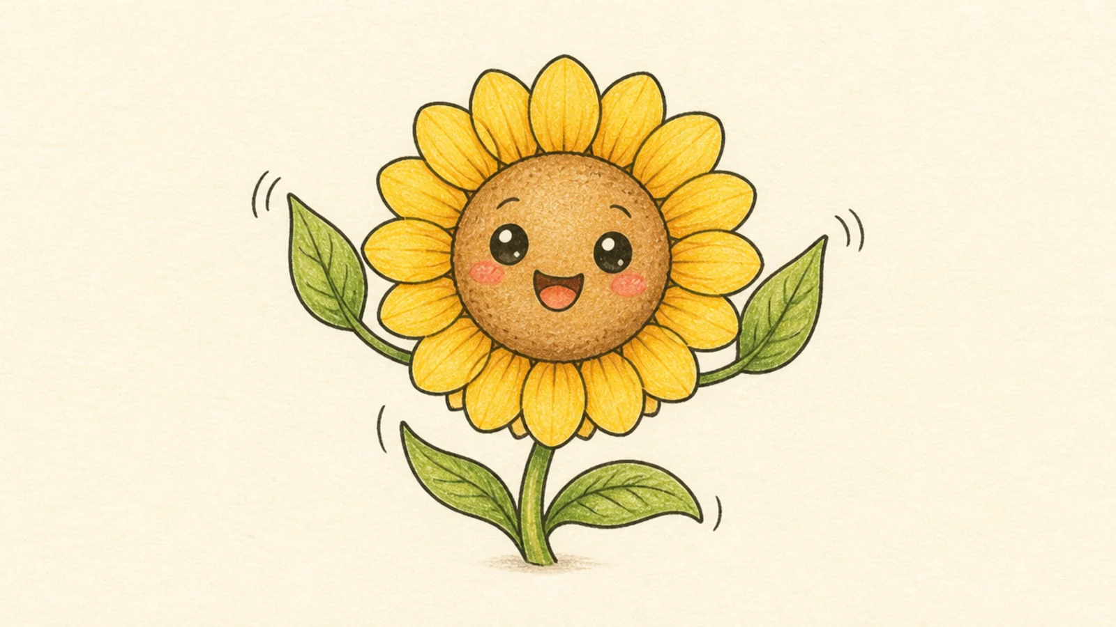 A cute sunflower with leaf-arms up as if dancing